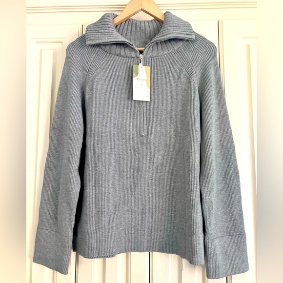 BTFBM Gray Half Zip Ribbed Knit Turtleneck Sweater Size Large NWT - Picture 2 of 7